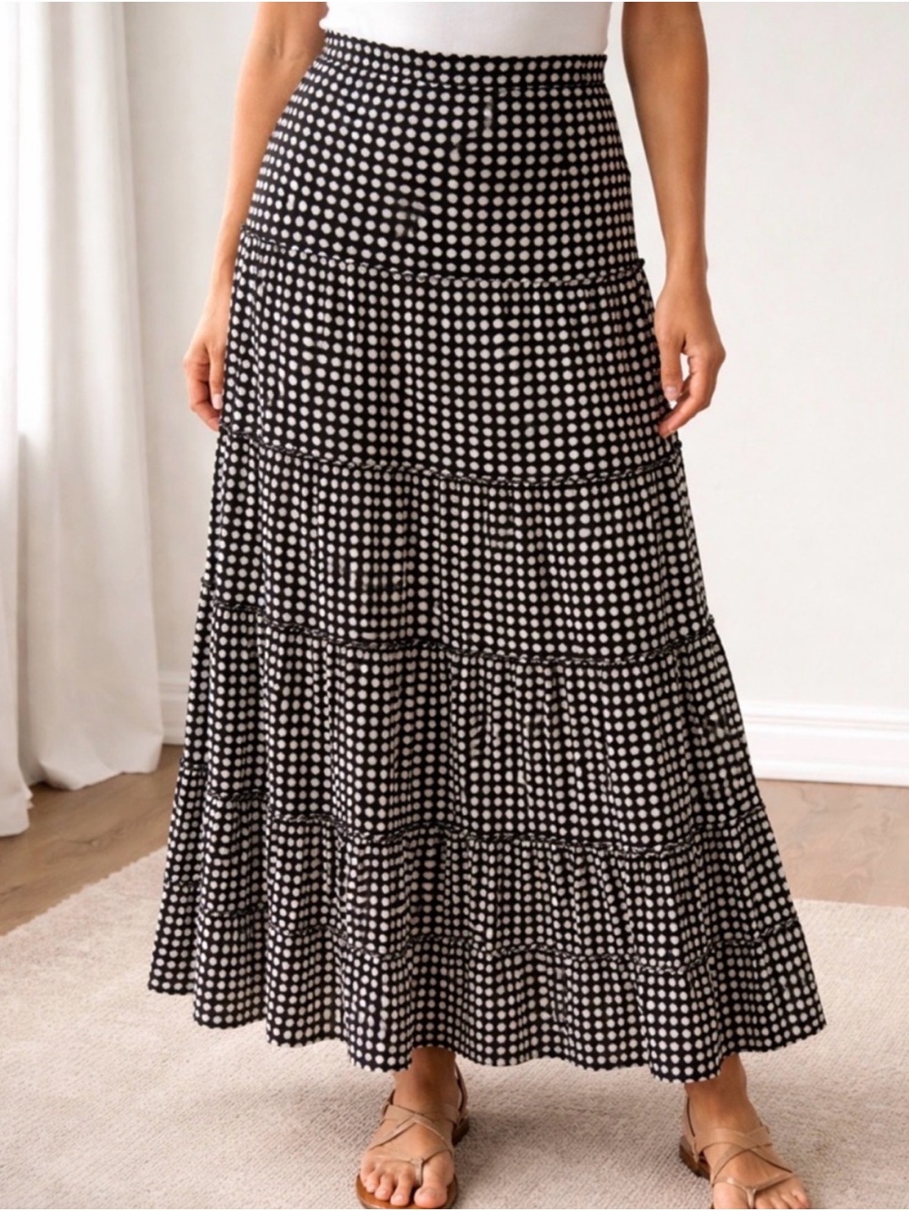 Max Studio Black and White Polka Dot  Maxi Skirt